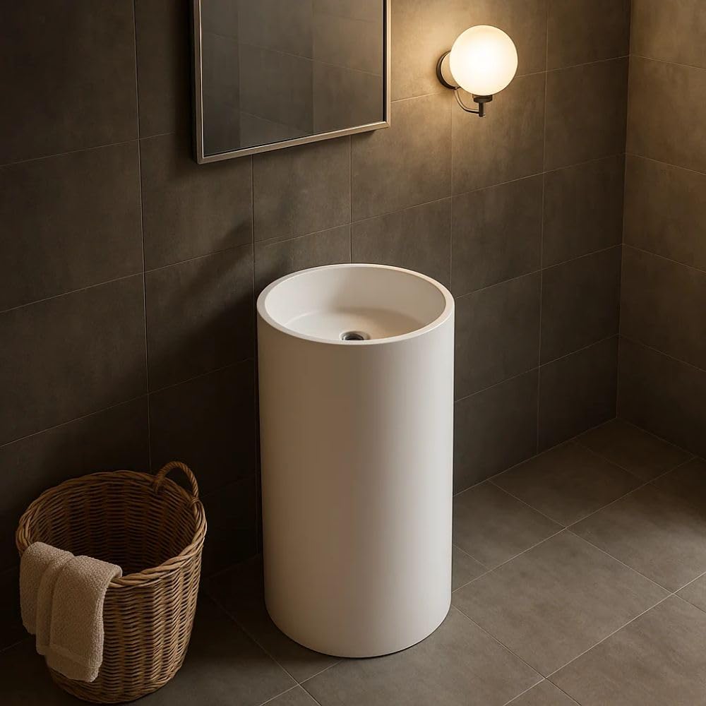Lavabo Free Standing Klaus Artificial Stone Bianco Opaco Matt (1, Tondo circolare)