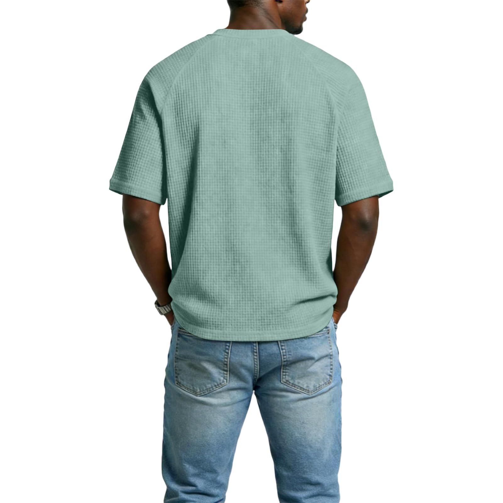 T-Shirts à Manches Courtes Homme Gaufre Chemise Uni Décontracté- Col en V - Confortable et Respirant- Classique - Solide - T-Shirt Tendance pour Homme - 2