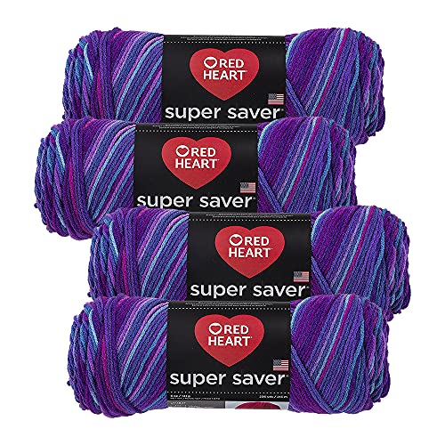 Red Heart Super Saver Yarn (4-Pack of 5oz Skeins) (Grape Fizz)