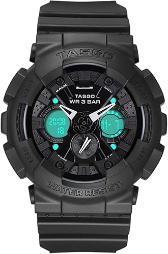 TASGO Reloj deportivo digital para hombre, pantalla doble para exteriores, resistente al agua, 164.0ft, relojes militares electrónicos, alarma LED,