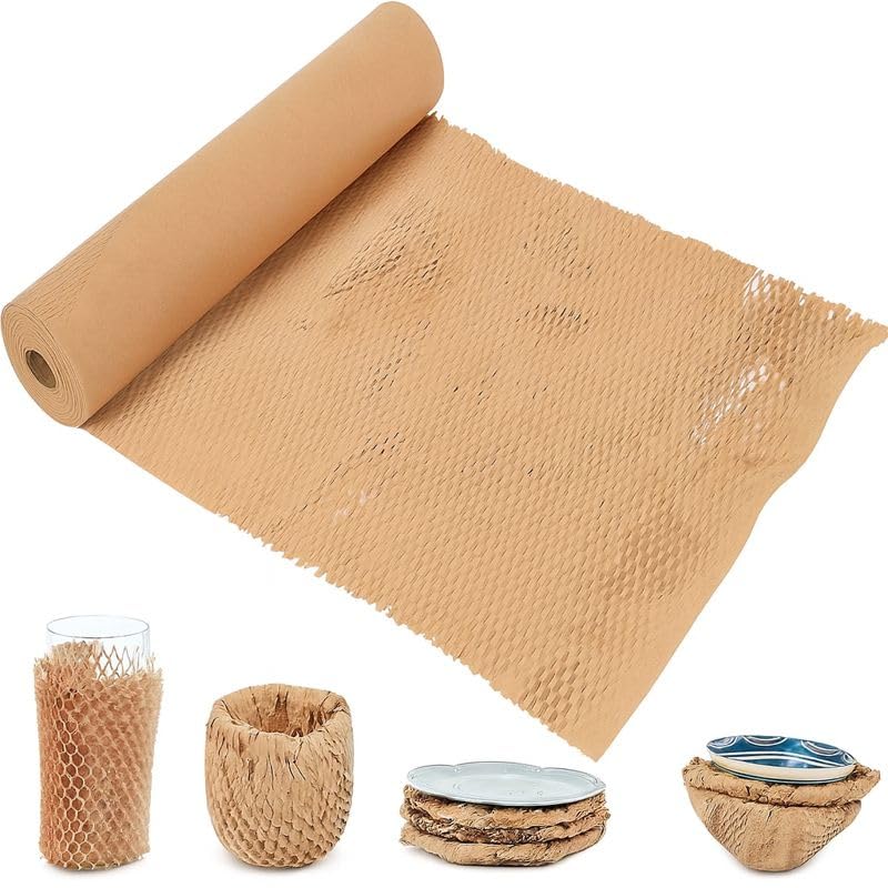 Image of Honeycomb Paper Wrap for Packing | Shock-Absorbent Expandable Kraft Cushion Paper for Gifts, Moving & Shipping Protection (Brown, 10 Meter x 10 inch Roll)