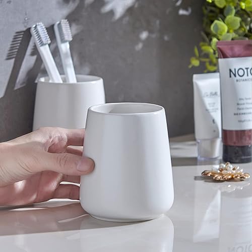 Miniatura 6 de Soporte para cepillos de dientes blanco para baño, soporte de cerámica para cepillos de dientes, taza de cepillo de dientes y organizador de pasta