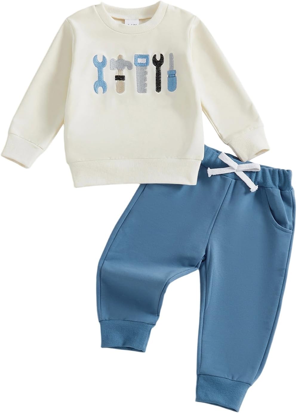 FOCUSNORM Toddler Baby Boy Fall Winter Outfit Excavator Embroidered Long Sleeve Sweatshirt Elastic Jogger Pant 2 Pcs Clothes