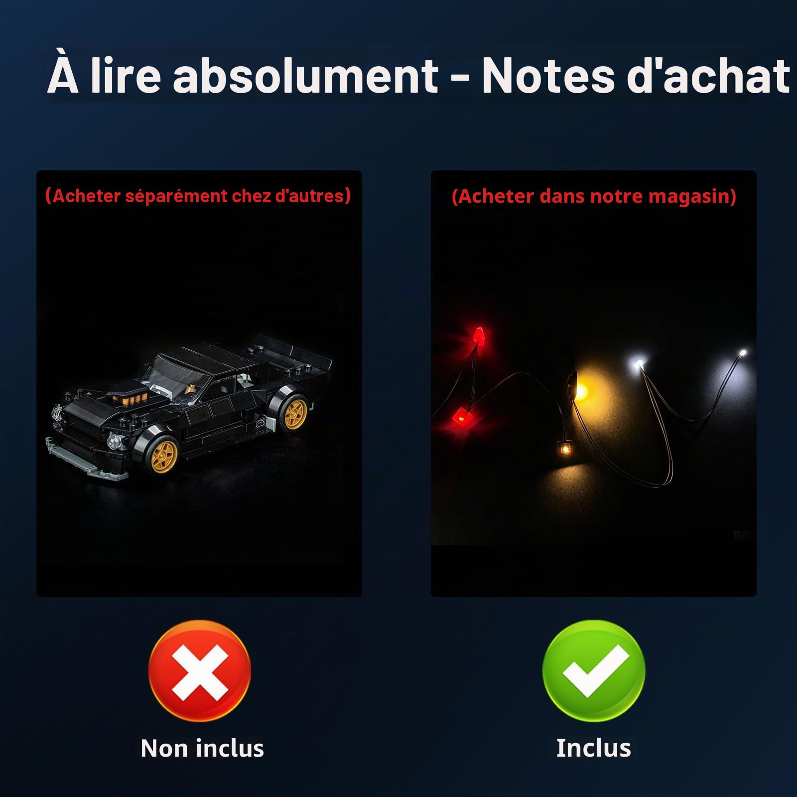Set d'éclairage LED compatible avec Lego 77262 Ken Block's '65 Ford Mustang Hoonicorn V1 (sans modèle), kit d'éclairage décoratif compatible avec les briques Lego 77262