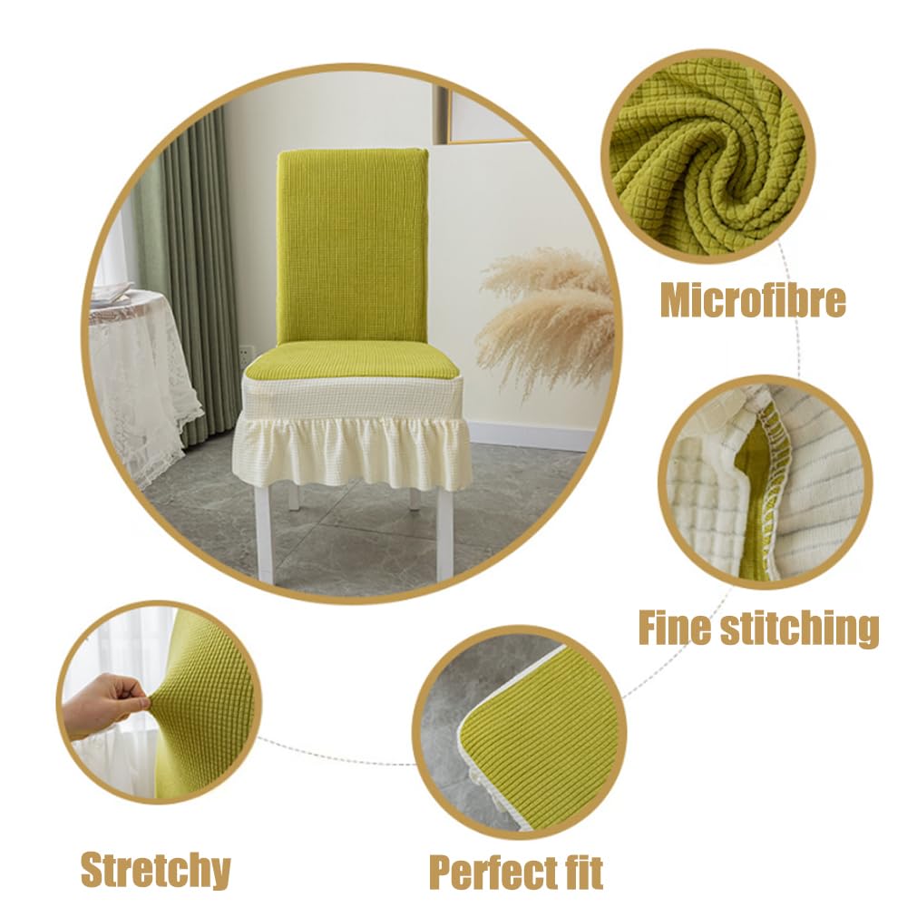 Odot Coprisedie 2/4/6 Pezzi, Jacquard Tinta Unita Coprisedia Elasticizzati, Copri Sedia da Cucina Lavabili, Copri Sedia per Hotel, Ristorante (Giallo,4 piezas