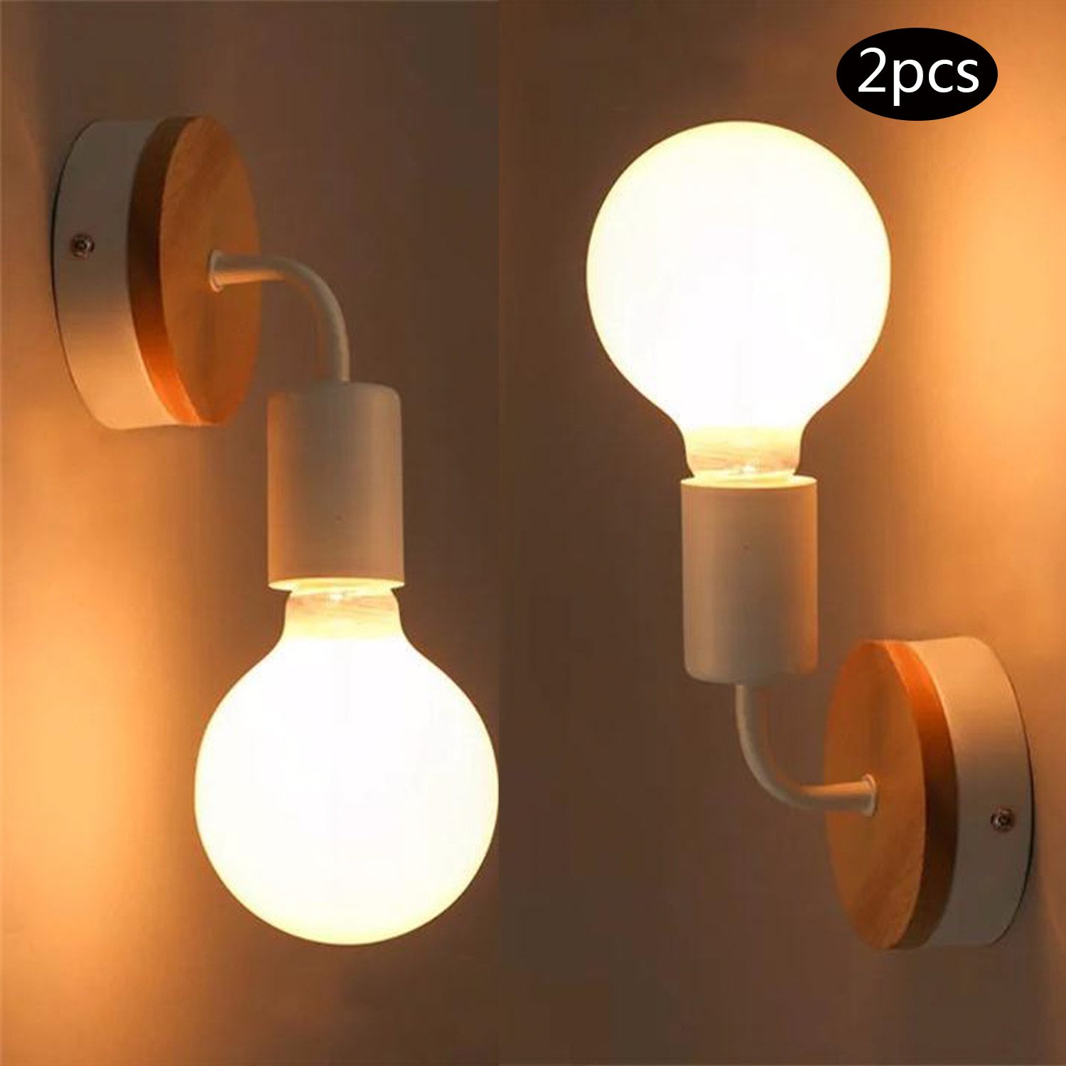 JINYU 2er-Set Wandleuchten Aus Holz – Retro Design, Up/Down Light, Für E27 Birnen | Wandlampe Für Wohnzimmer, Schlafzimmer & Deko