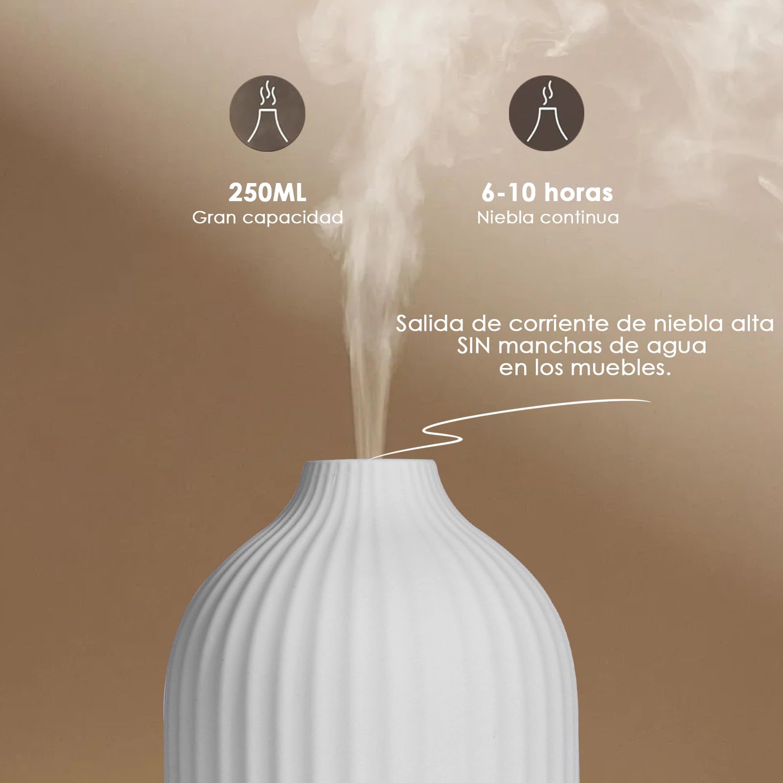 Difusor Aceites Esenciales 250ml Difusor de Aromas Ultrasónico Difusor de Aromaterapia Humidificador Vaporizador de Esencias para Casa, Yoga (Blanco 250ML)