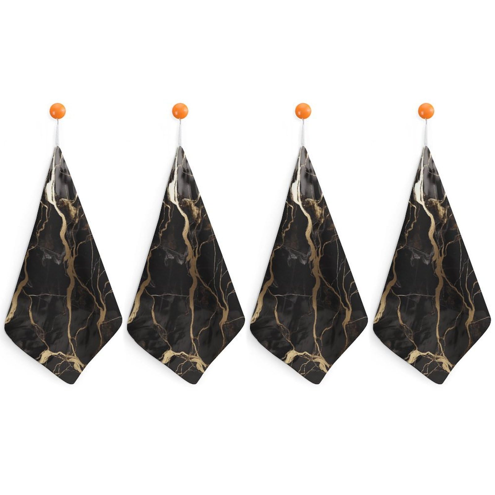 VstaDank Black Gold Marble Washcloth with Hanging Loop Quick Dry Microfiber Hand Towel Highly Absorbent Wash Cloth Reusable Makeup Remover Cloth Soft Feel Fingertip Towel for Bathroom