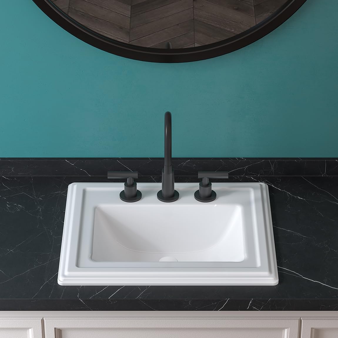 Oaker 6594-83 Rectangular 22" Drop in Bathroom Sink with Overflow, White Ceramic Drop in Lavatory cUPC Certified Vanity Countertop Sink