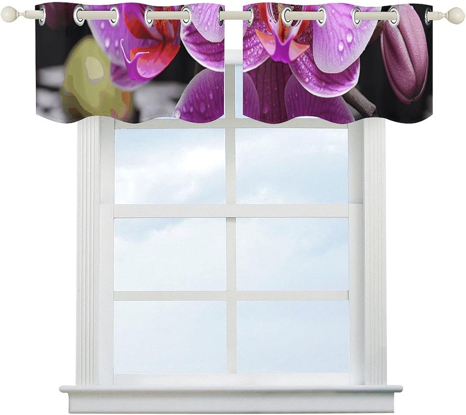 Purple Orchid Valances for Window 2 Panels. Light Filtering Curtains Farmhouse Short Small Valance.Modern Curtains for Windows Living Room Kitchen Over Sink.