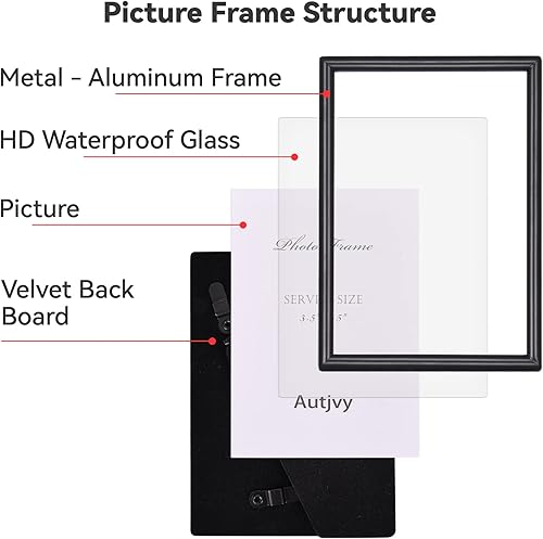 Miniatura 3 de Autjvy Juego de 2 portarretratos de 5 x 7 pulgadas, marco de fotos de aluminio fino moderno y simple de aluminio con vidrio real HD, pantalla para