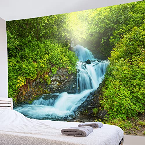LB 自然風景タペストリー 緑の森と渓流 おしゃれインテリア 多機能壁掛け 風景画のタペストリー ファブリック装飾品 模様替え 部屋 窓の飾り 個性ギフト 新居祝い 布製 グリーン 150ｘ100cm