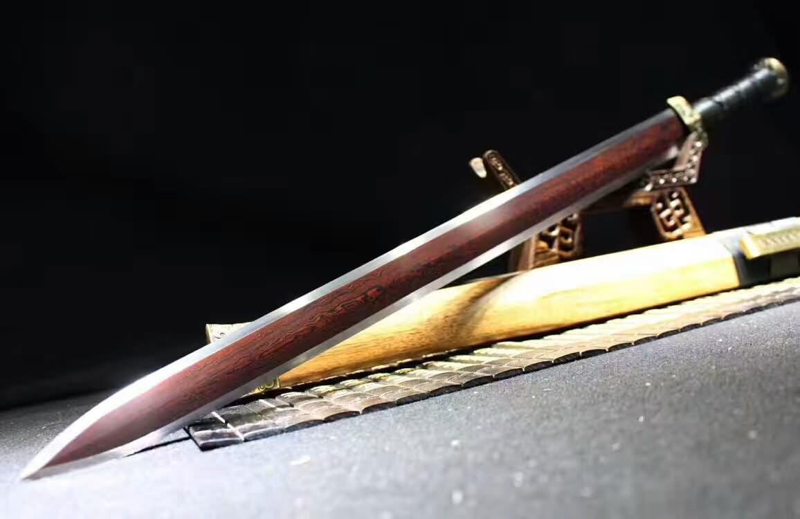 Chinese Sword,Han jian(Forged Damascus Steel red Blade,Rosewood Scabbard,Alloy fiitings)