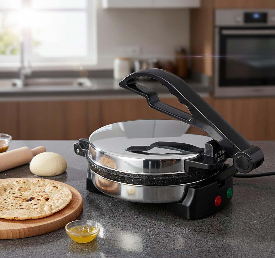 Roti Maker 900W Multi Maker Electric Automatic With 8.5 Inch Plate | Complete Roti/Chapati/Khakra Maker for Home with Stainless Steel Inner Surface(Countertop Griddle Appliance) — Amazon image 7