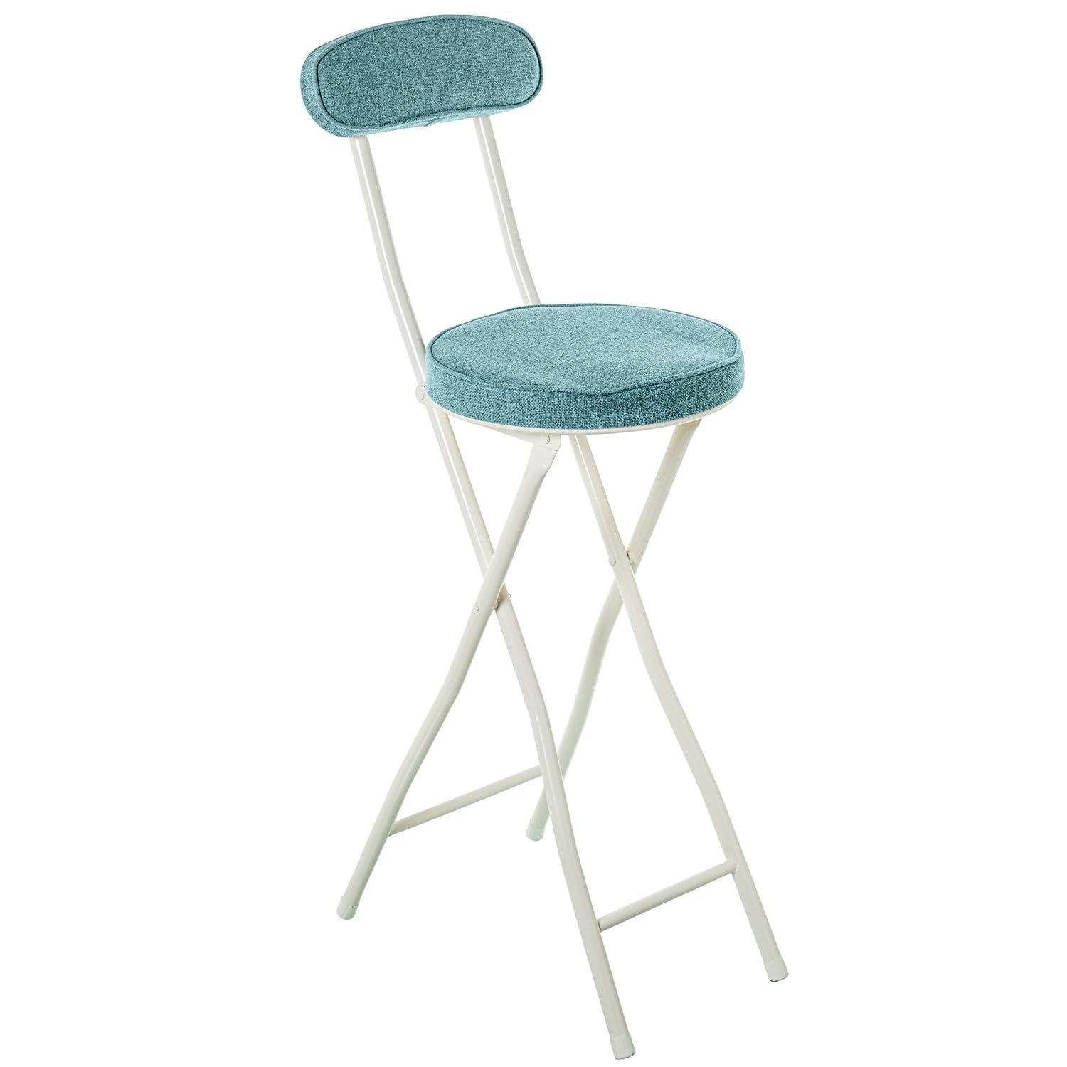 DRW Taburete Alto con Respaldo Plegable de Metal y Tela en Blanco y Verde 42x30x93 cm