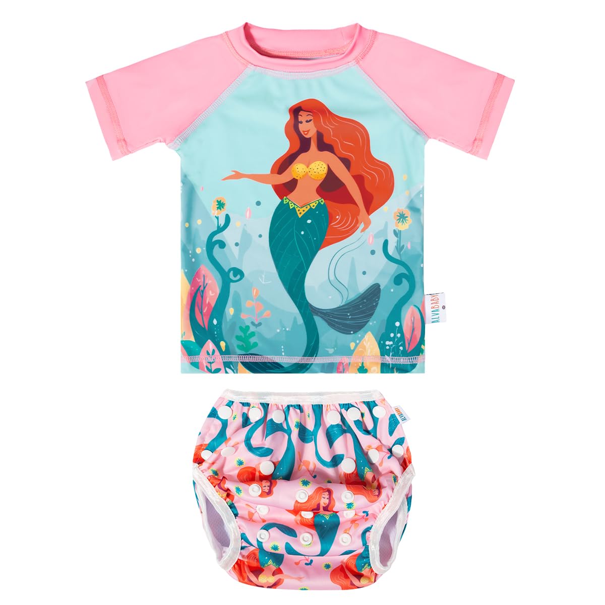ALVABABY Baby Swimsuit,Infant Toddler Bathing Short Sleeve Swimwear,Baby Reusable Swim Diaper with Matching Top for Boy Girl