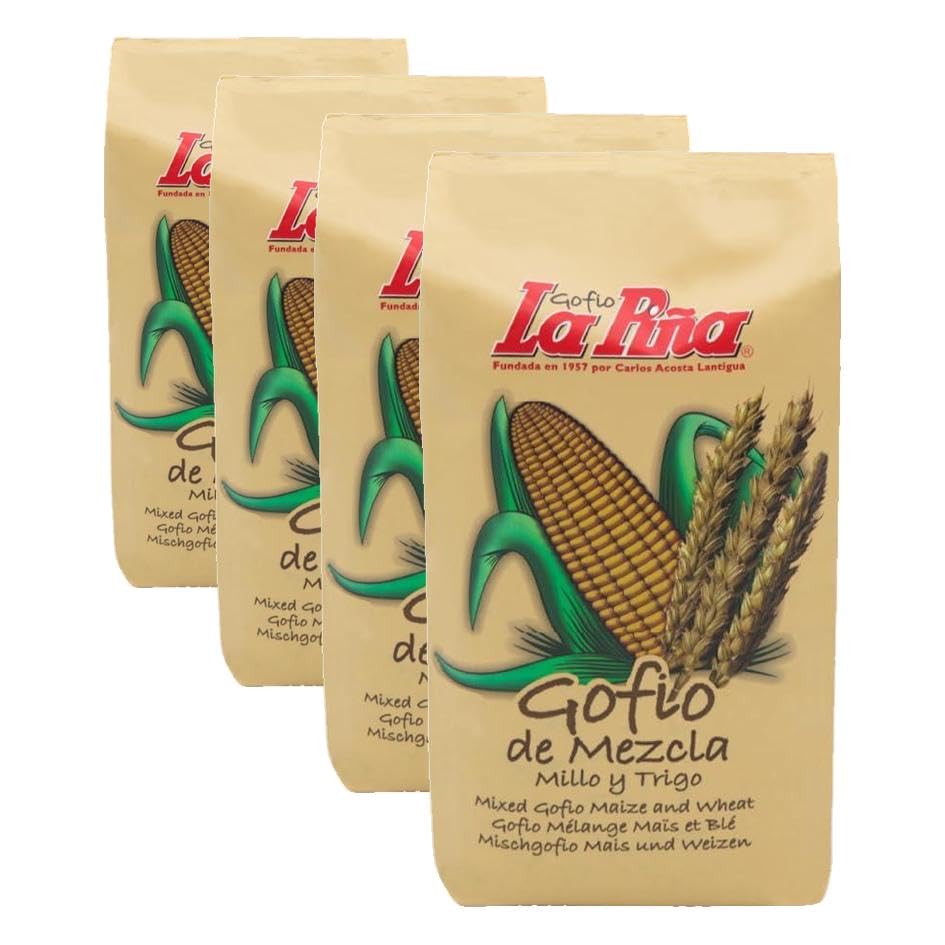 Gofio La Piña - Gofio Mezcla 500g | Producto Natural | Fuente de Proteínas Vegetales | Rico en Minerales | Aporte de Energía | Efecto Saciante | Ayuda a Controlar la Glucosa (Paquete de 4)