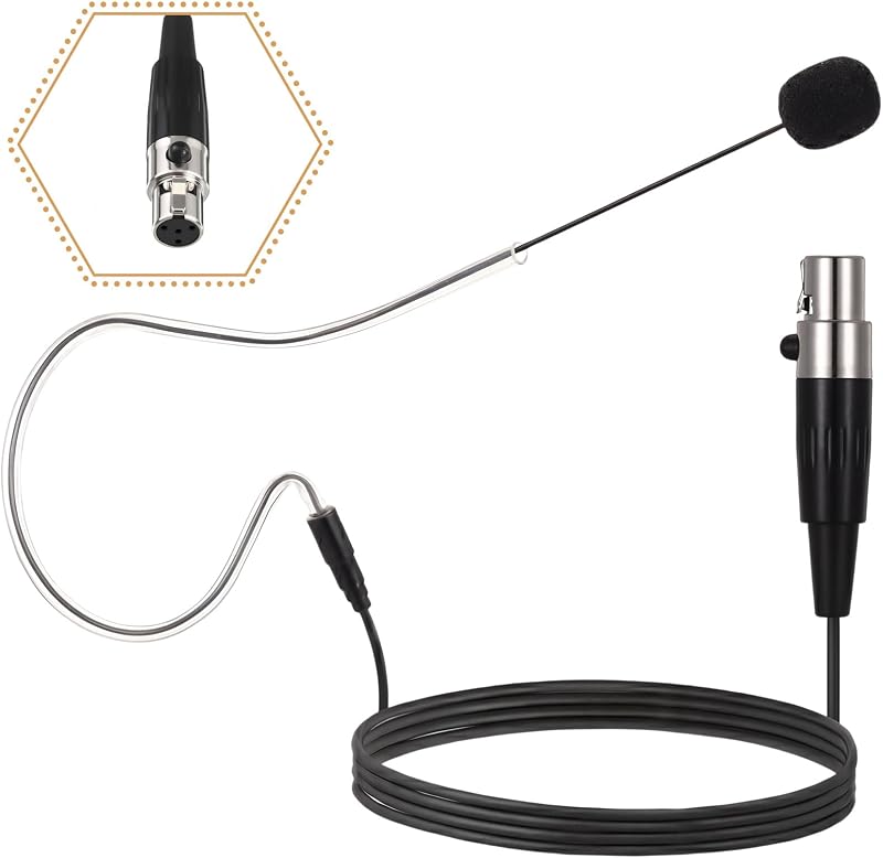 in Ear Back Electric Microphone Mini XLR Mic Over the Ear Microphones Headset Microphone 4 Pin Mini XLR Cable Wire and Windscreens Compatible with Shure, Black Color