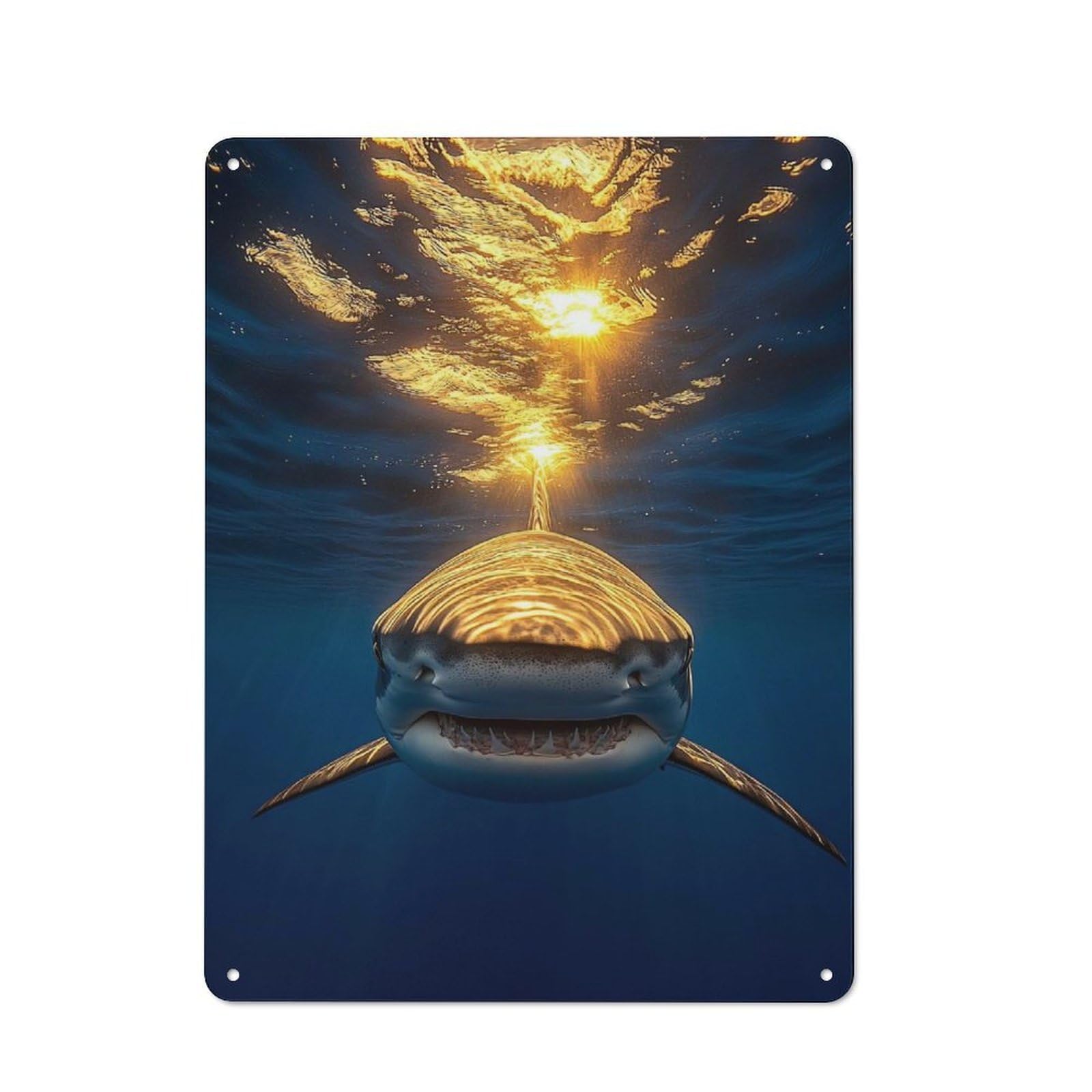 Junmoney Style-8 Shark Underwater With Sun Reflection Rustic Tin Sign 40X30cm For Café Or Home Bar, Suited To Hospitality Decor Collectors