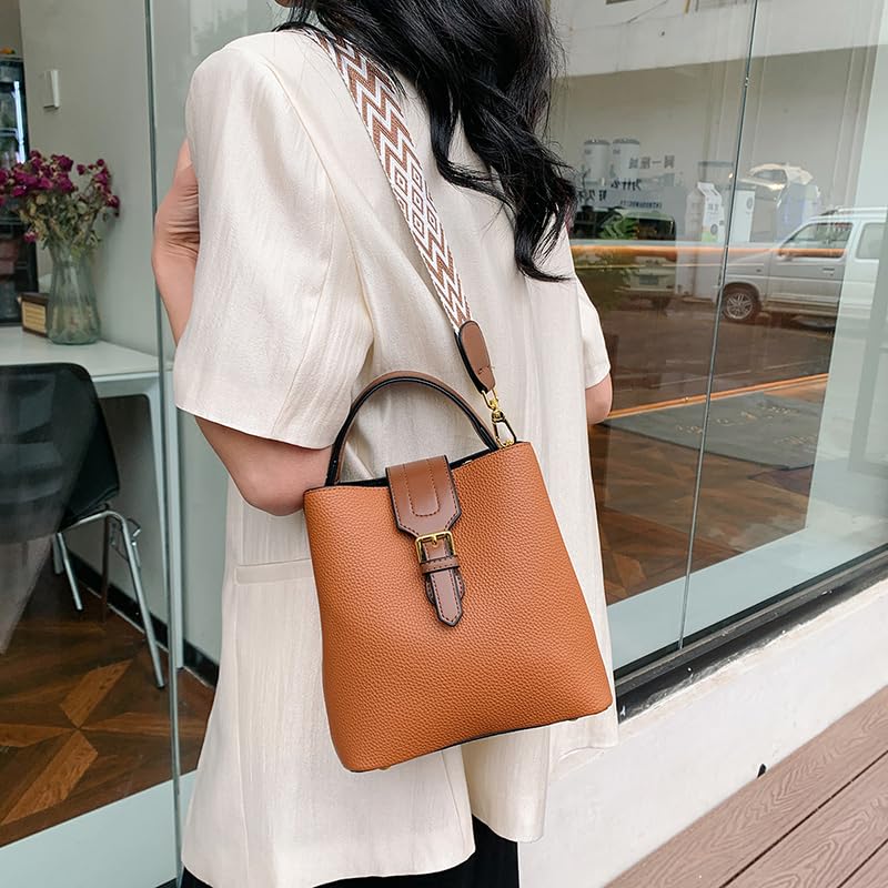 PU Leather Trendy Bucket Bag Large Capacity Versatile Handbag Detachable Strap All-Match Shoulder Bag Travel Shopping Work Sh3