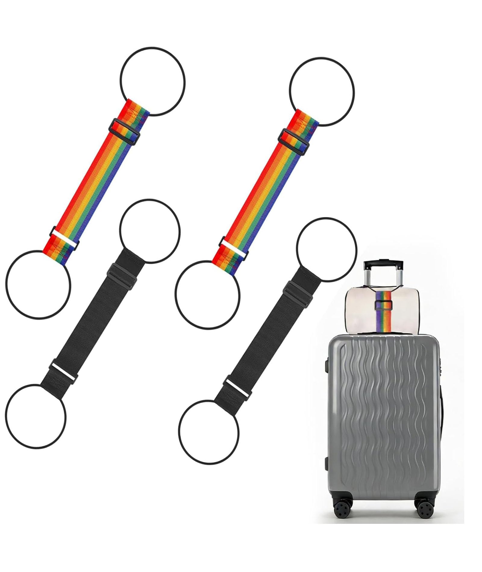 4PCS Luggage Straps, Luggage Straps for Suitcases, Black and Colorful Adjustable Fastening Belts, Organise Multiple Items on Trolleys, Durable Elastic Straps for Frequent Travellers-image-8