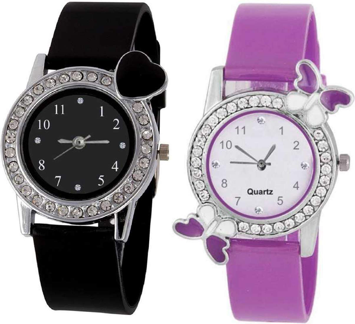NiyatiFab Purple Color Dual Batterfly with Black Color Small Heart Combo Watch - for Girls (B07MS13ZMG) Amazon Price History, Amazon Price Tracker