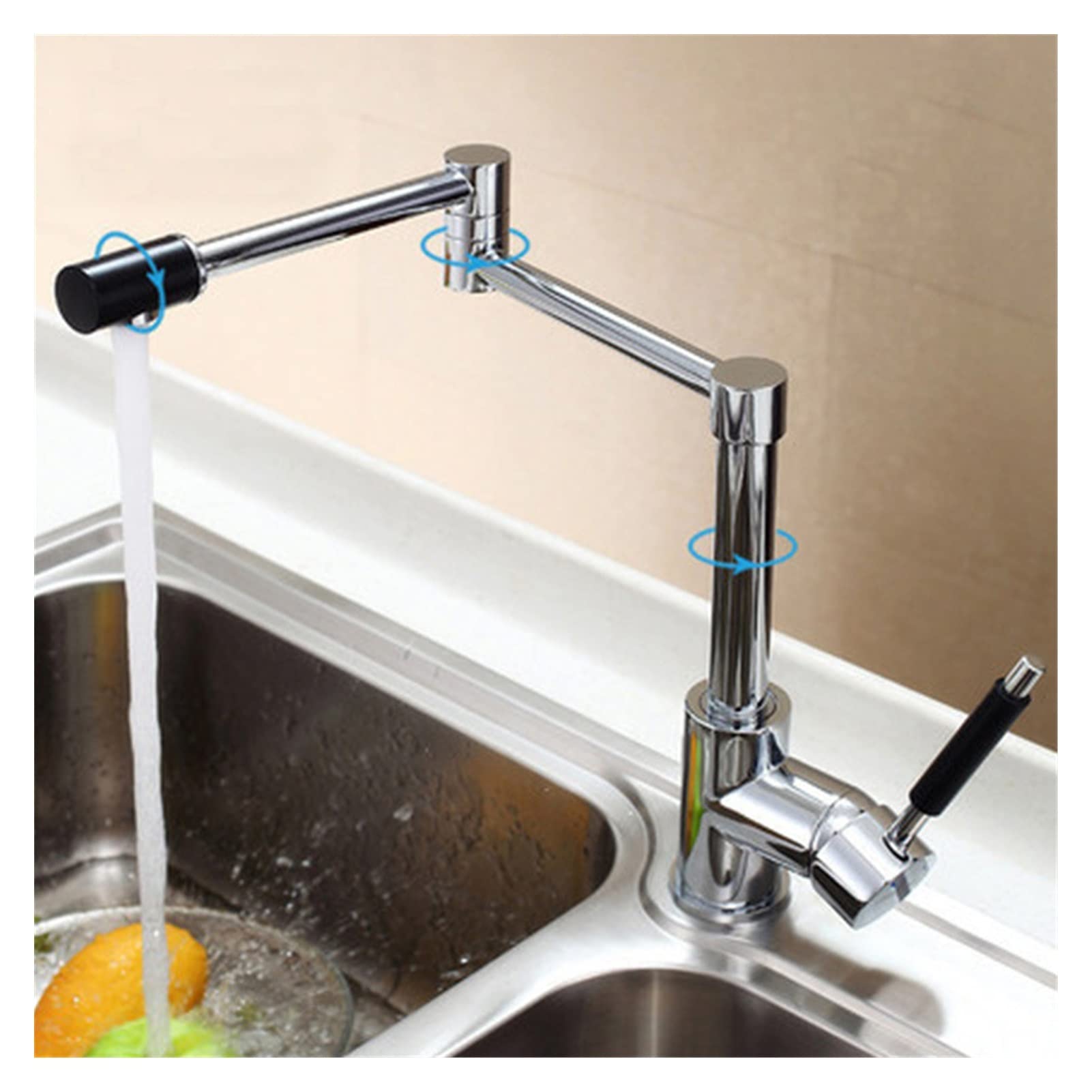 Grifo de baño Grifo de cocina plegable de 180 grados de cobre Grifo de cocina con grifo con lavabo retráctil de rotación rotativo universal frío y caliente(Tall 395mm)