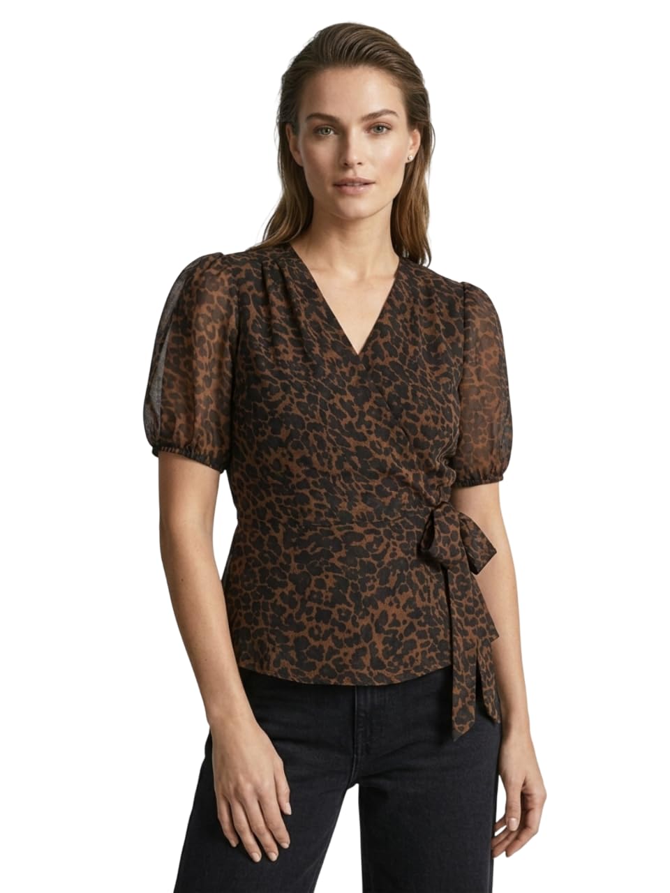 anvi be yourself Floral Printed V Neck Short Puff Sleeve Regular Fit Women's Casual Regular Wrap Top with Flared Hemline || Flower Printed Half Sleeve Waist Tie-ups Top for Women Stylish Western-picture-46