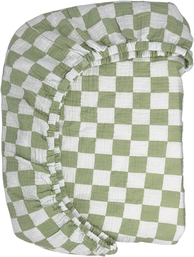 Image of Bolton Baby Co. Fitted Muslin Checkered Crib Sheets-100% Ultra-Soft Breathable Cotton Crib Sheet for Baby Girl or Boy, Standard Fit for Crib Mattress or Toddler Bed 28"x52" (Sage)