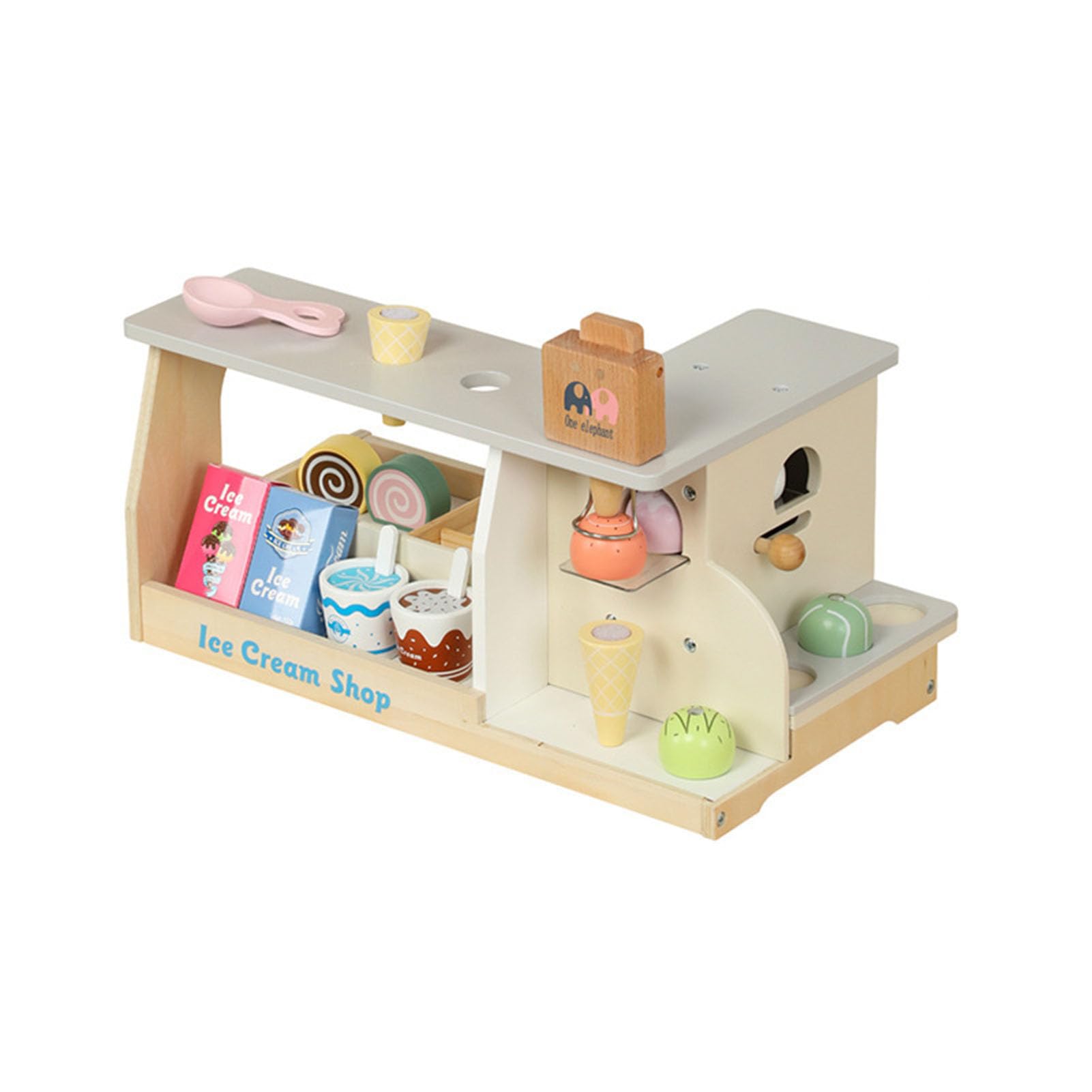 Set da Gioco Finta Gelateria, Giocattolo Simulazione Banco dei Dolci | Set di Cibo Giocattolo in Legno, Bancarella di Gelati Giocattolo, Bancarella per Gioco di Ruolo