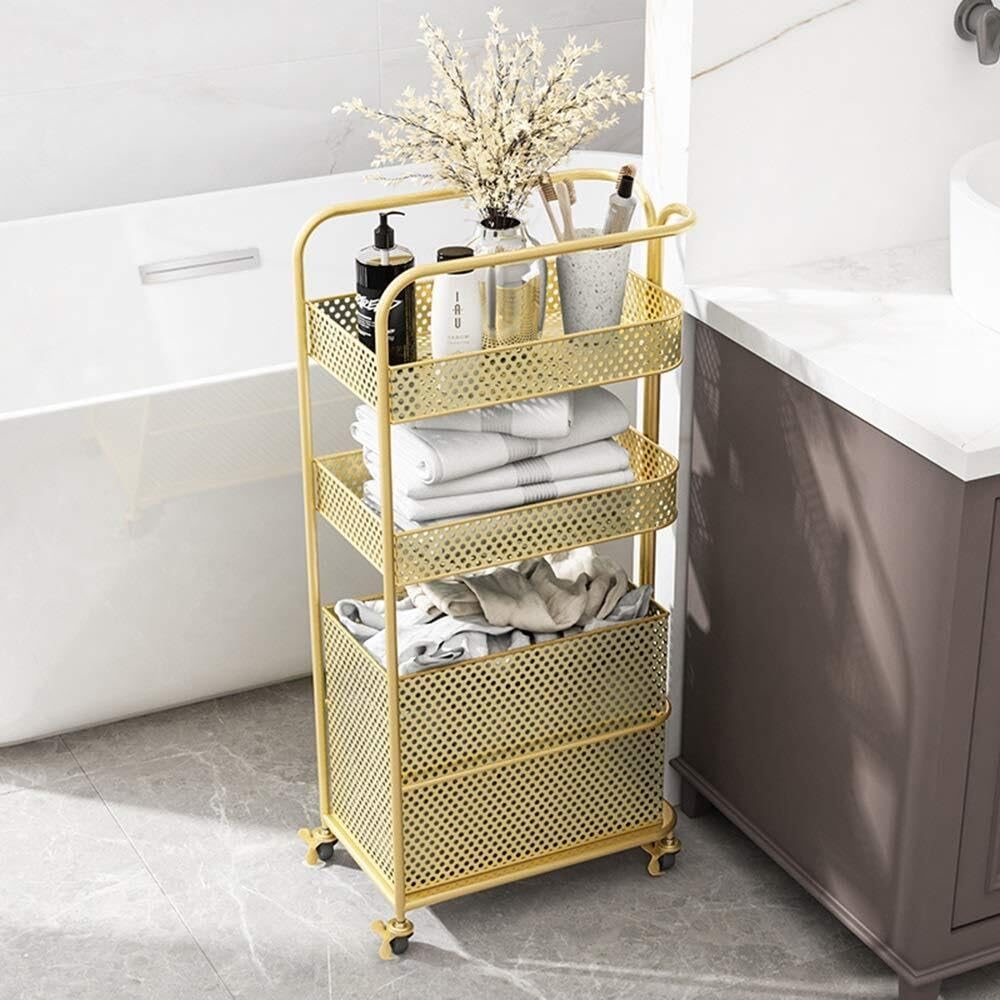Carrello portaoggetti a 3 ripiani, in rete metallica, per cucina, bagno e lavanderia, salvaspazio, versatile su ruote, soluzione multiuso per la casa