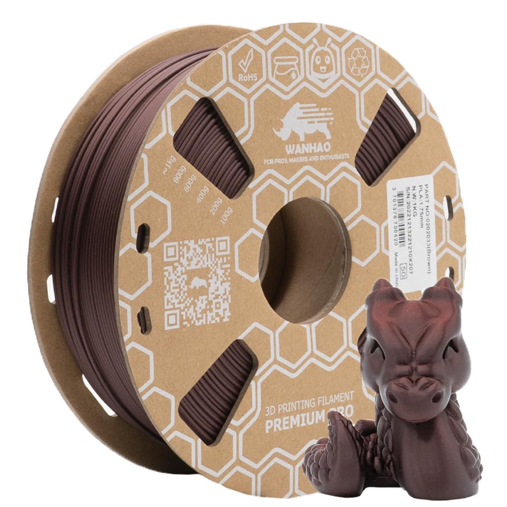 WANHAO Filamento: PLA marrón premium 1 kg/1,75 mm – Filamento para impresora 3D.