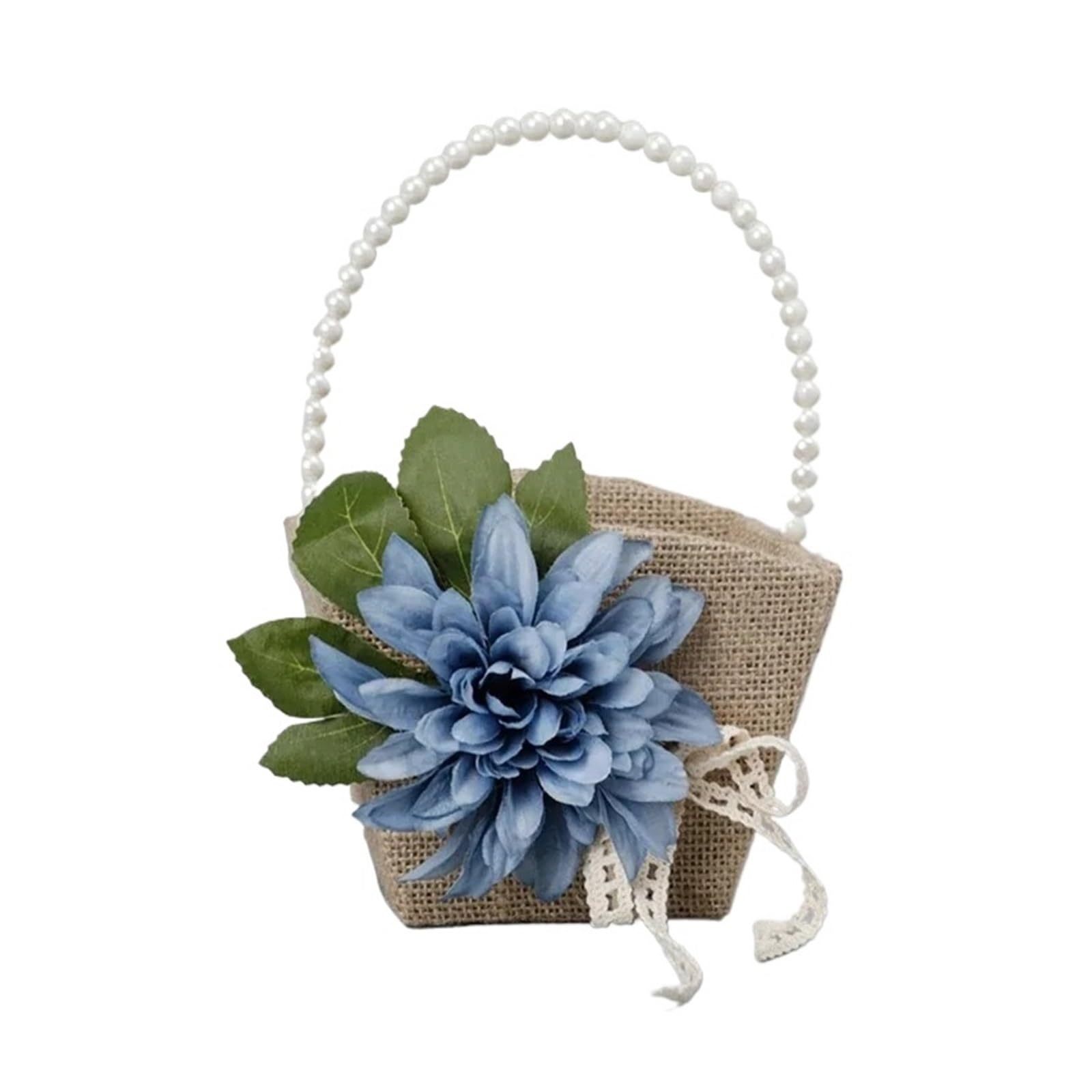 Hamper Basket Wedding Flower Girl Baskets Rustic Burlap Flower Basket With Faux Flowers Decor(Color 9)