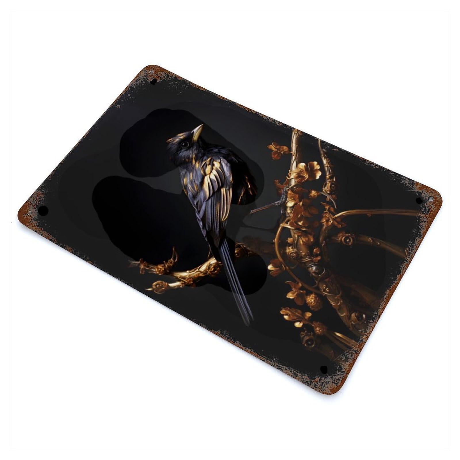 Vintage Rust Metal Sign with Black And Gold Sparrow 01 Design 11.8"x7.9", for Shed, Workshop And Garage Wall Decor, Classic Wall Plaque