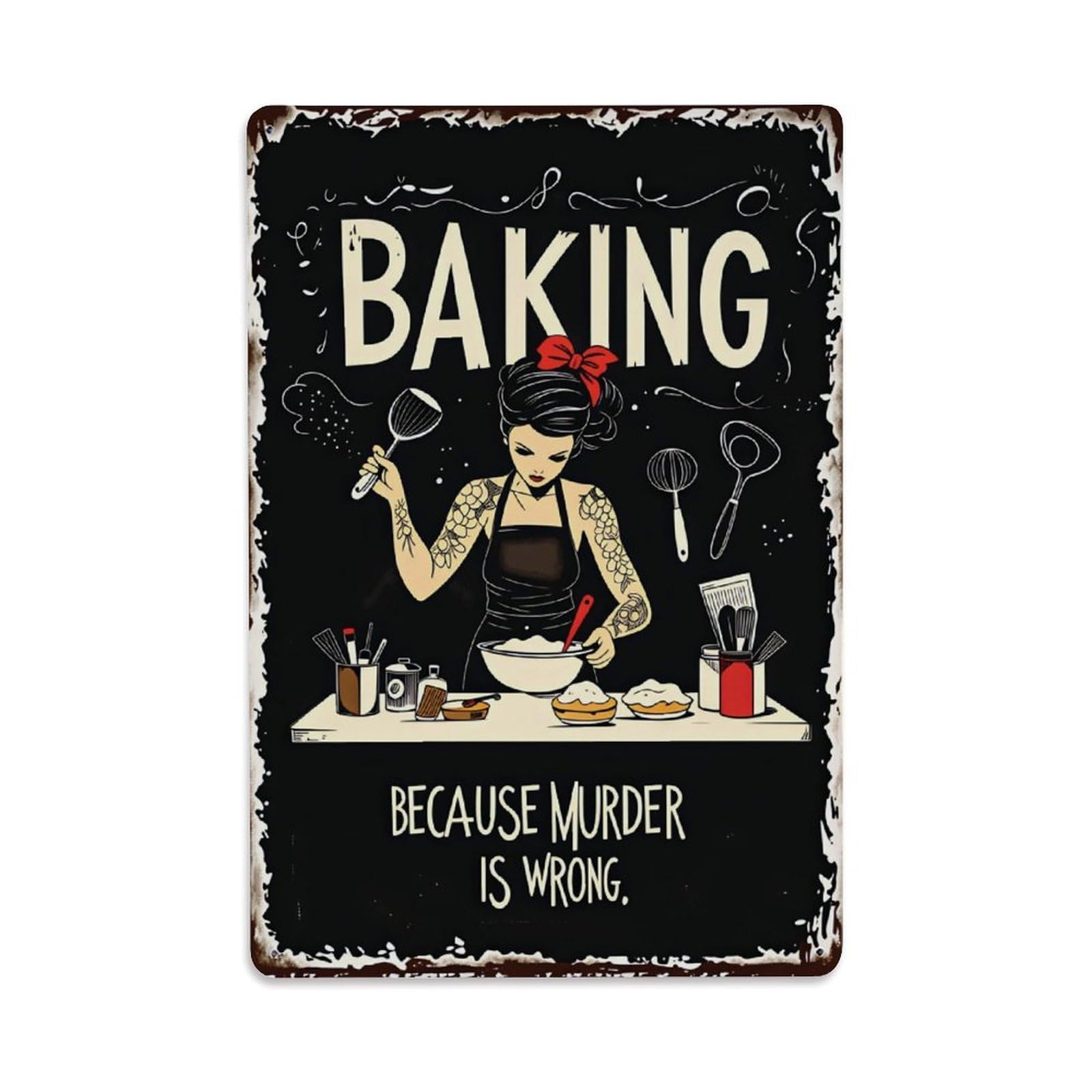 Baking Because Murder Is Wrong Vintage Aluminium Metal Sign, Retro Wall Decor for Home, Bar, Garage & Farmhouse 30x20cm