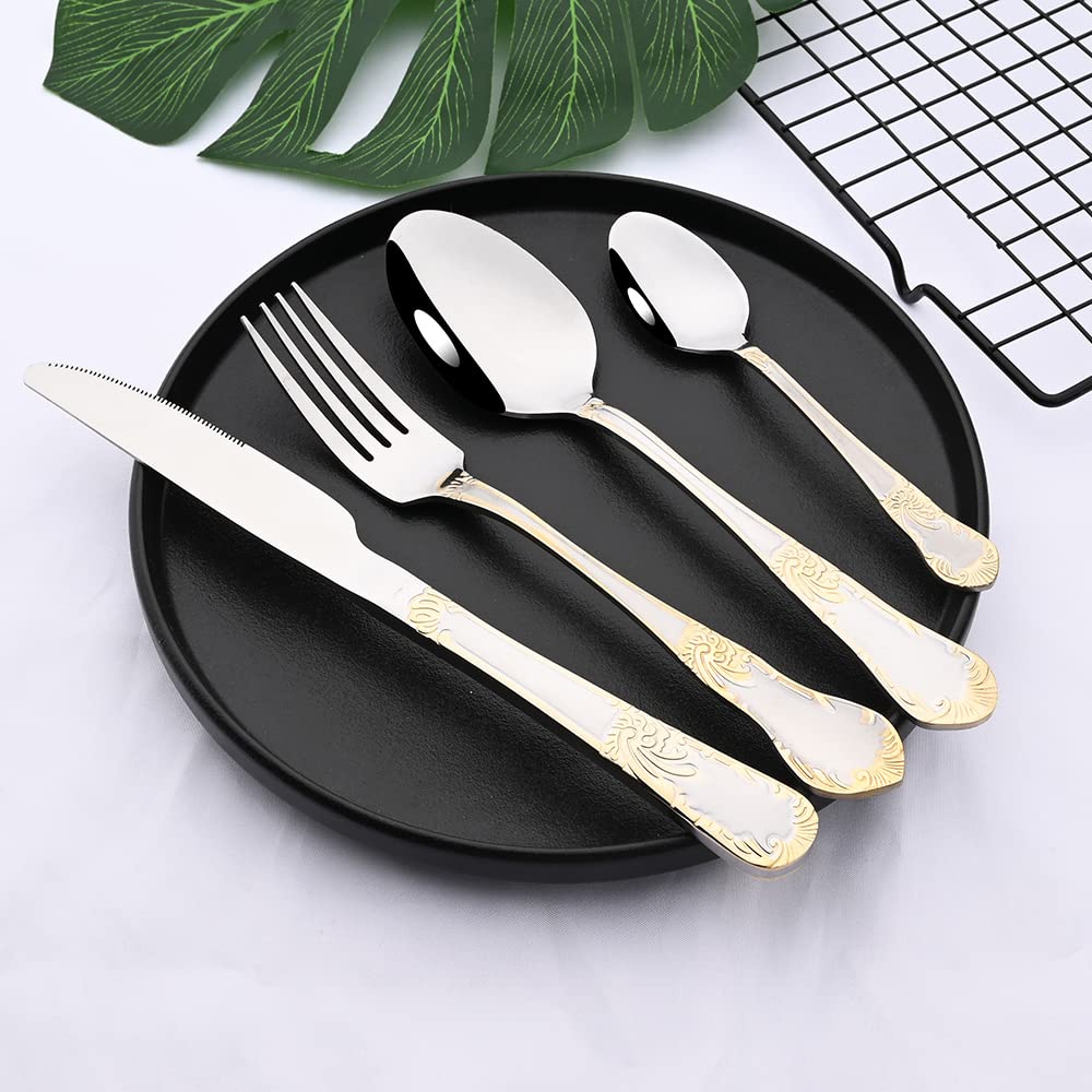 Ensemble de couverts en argenterie, ensemble 24 pièces vaisselle acier inoxydable Vaisselle argent Cuillère Fourchette Couteau dîner Couverts for la maison complets