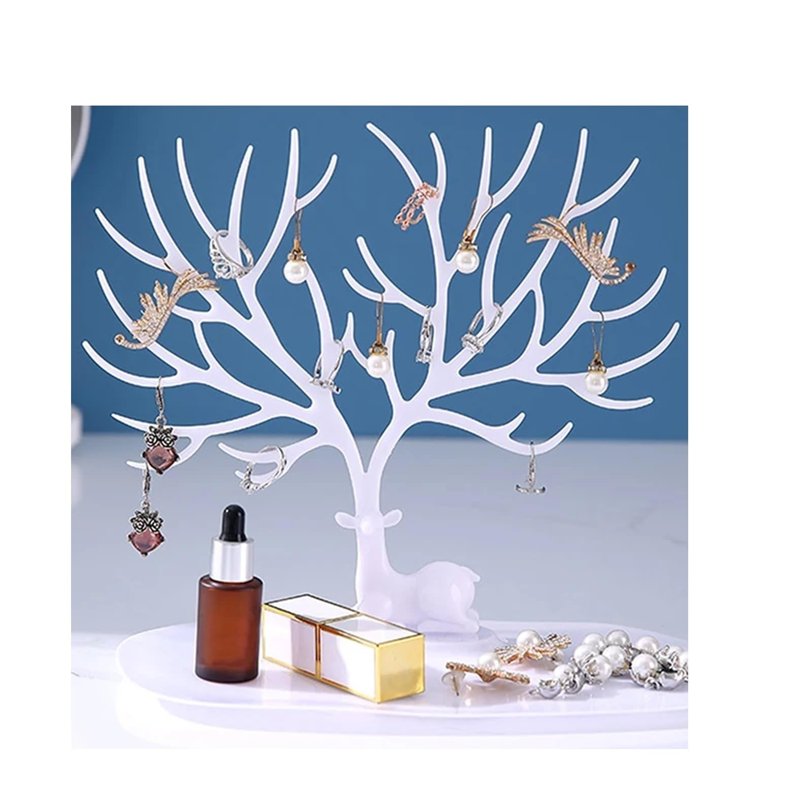 Zymjzbetic Jewellery Tree Jewelry Display Stand Tray Tree Storage Racks Earrings Necklaces Rings Boxes Case Desktop Organizer(White)