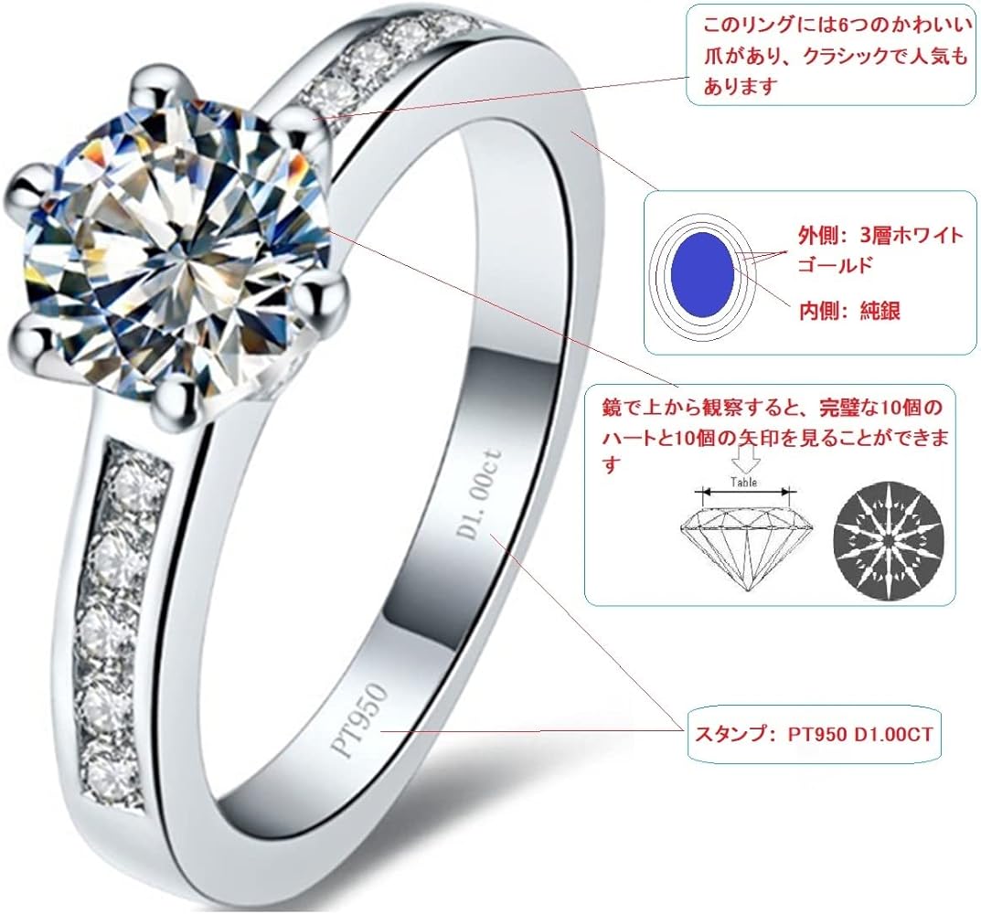 Amazon | [THREE MAN] 本物のスターリングシルバー1CT輝くダイヤモンド