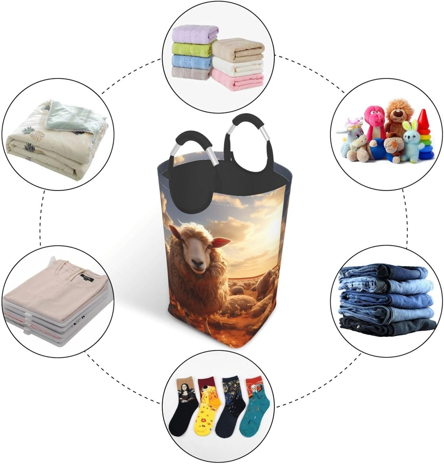 Australian sheep Foldable storage bag, 50L capacity, suitable for laundry room, dormitory bedroom, dirty clothes storage basket.