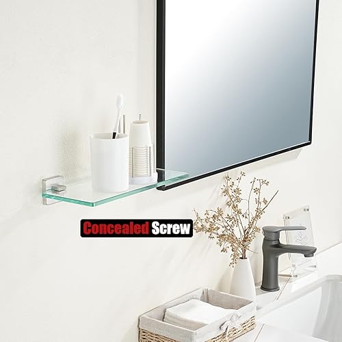 Miniatura 5 de JQK TGS201L12-BN - Estante de vidrio templado para ducha de 12 x 5 pulgadas, acero inoxidable 304 con acabado cepillado