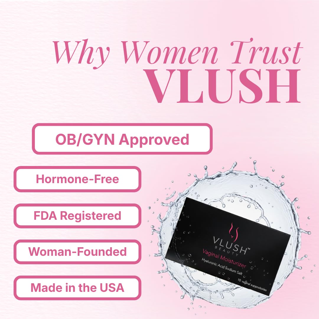 VLUSH Vaginal Suppositories for Dryness – Hyaluronic Acid Vaginal Moisturizer, Menopause Relief, Hormone-Free Vaginal Inserts, 10 Count (1 Month Supply)