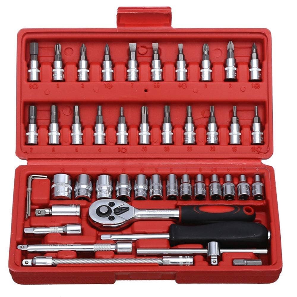 46 in 1 Tool Kit for Home Use – Chrome Vanadium Steel Screwdriver Set with Wrench & Socket Tools – Hand Tool Box Kit for Bike, Car, Household & Multipurpose Repairs (Red, M)-image-36