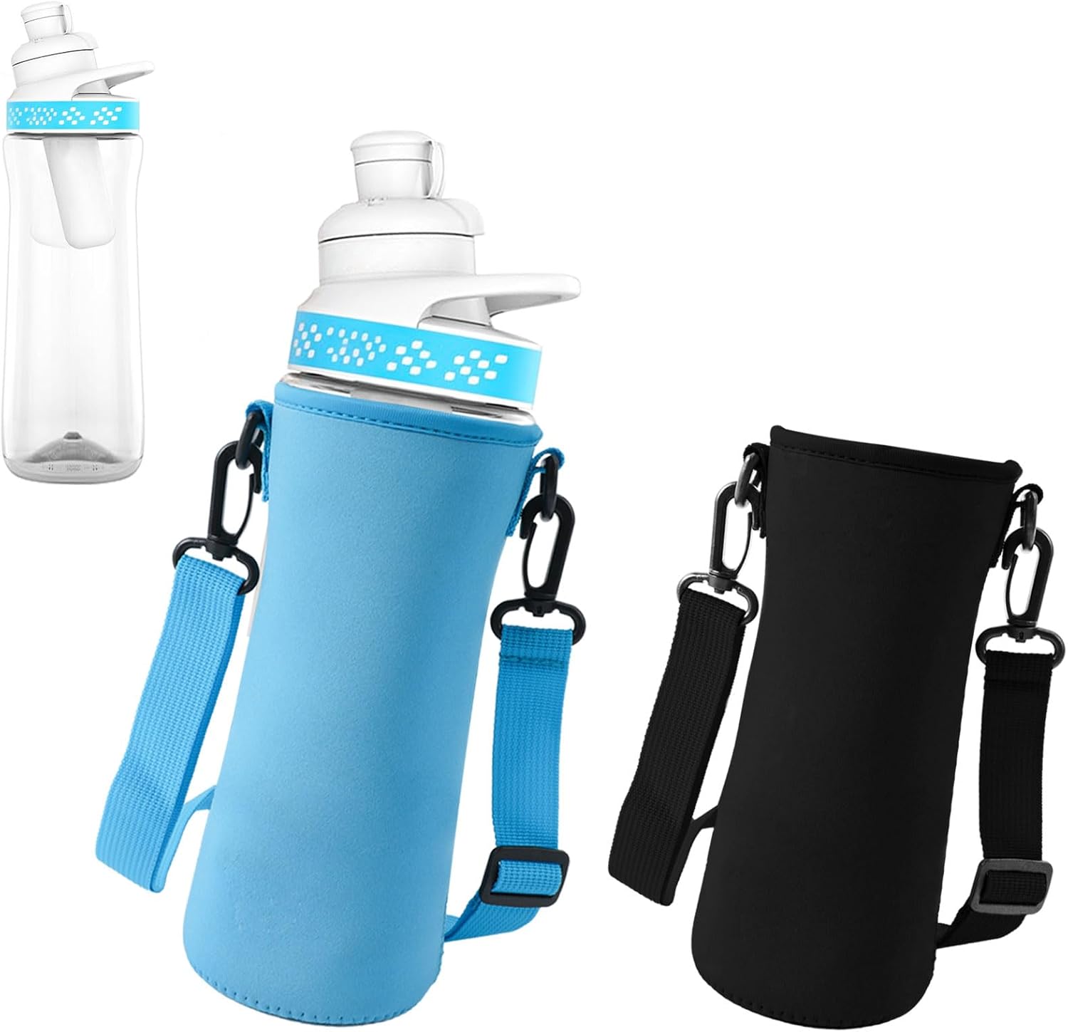2 Pcs Neoprene Water Bottle Sleeve for Cirkul Water Bottle 32 Oz, Carrier With Strap for Cirkul, Insulated Sleeve for Plastic & Stainless Steel Bottles Black/Blue
