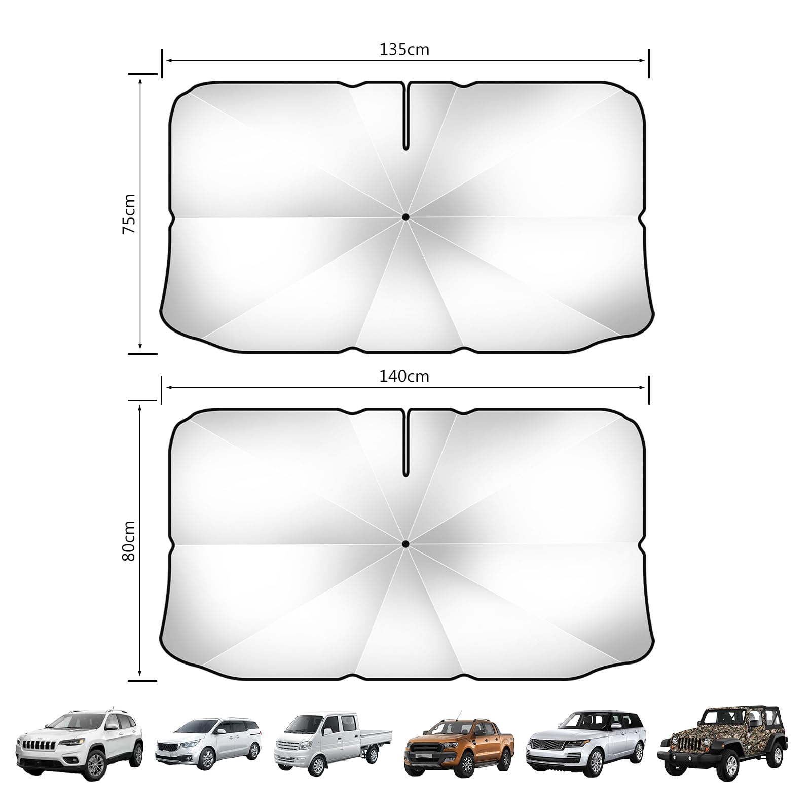 Pare Soleil Voiture Parapluie,Pare Soleil Parapluie pour Voiture,Parasol de Pare-Brise pour Voiture,Rotation à 360°, Pare-Soleil UV pour la Plupart des Voitures (75 cm × 135 cm)