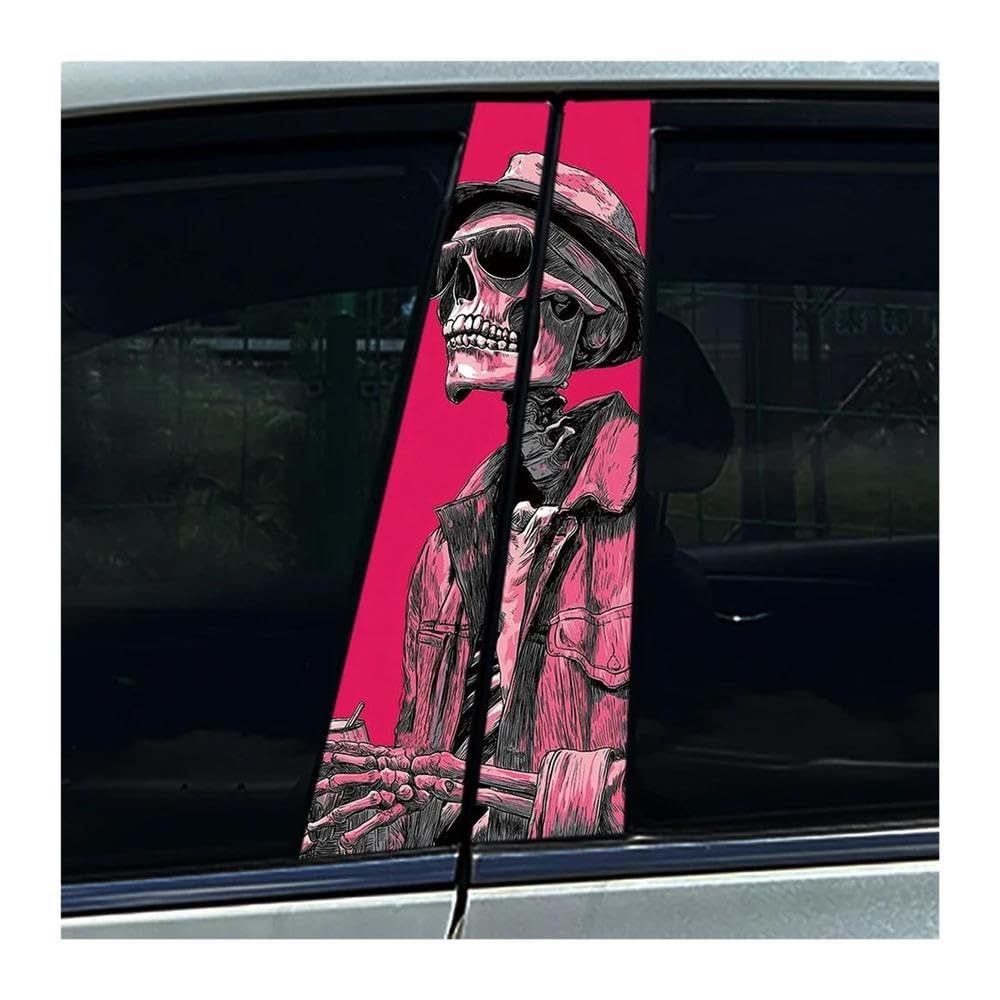 Body Parts 2PCS Cool Skull Skeleton Red Car Center Pillar Sticker Auto B Pillar Protective Film Decals(G)