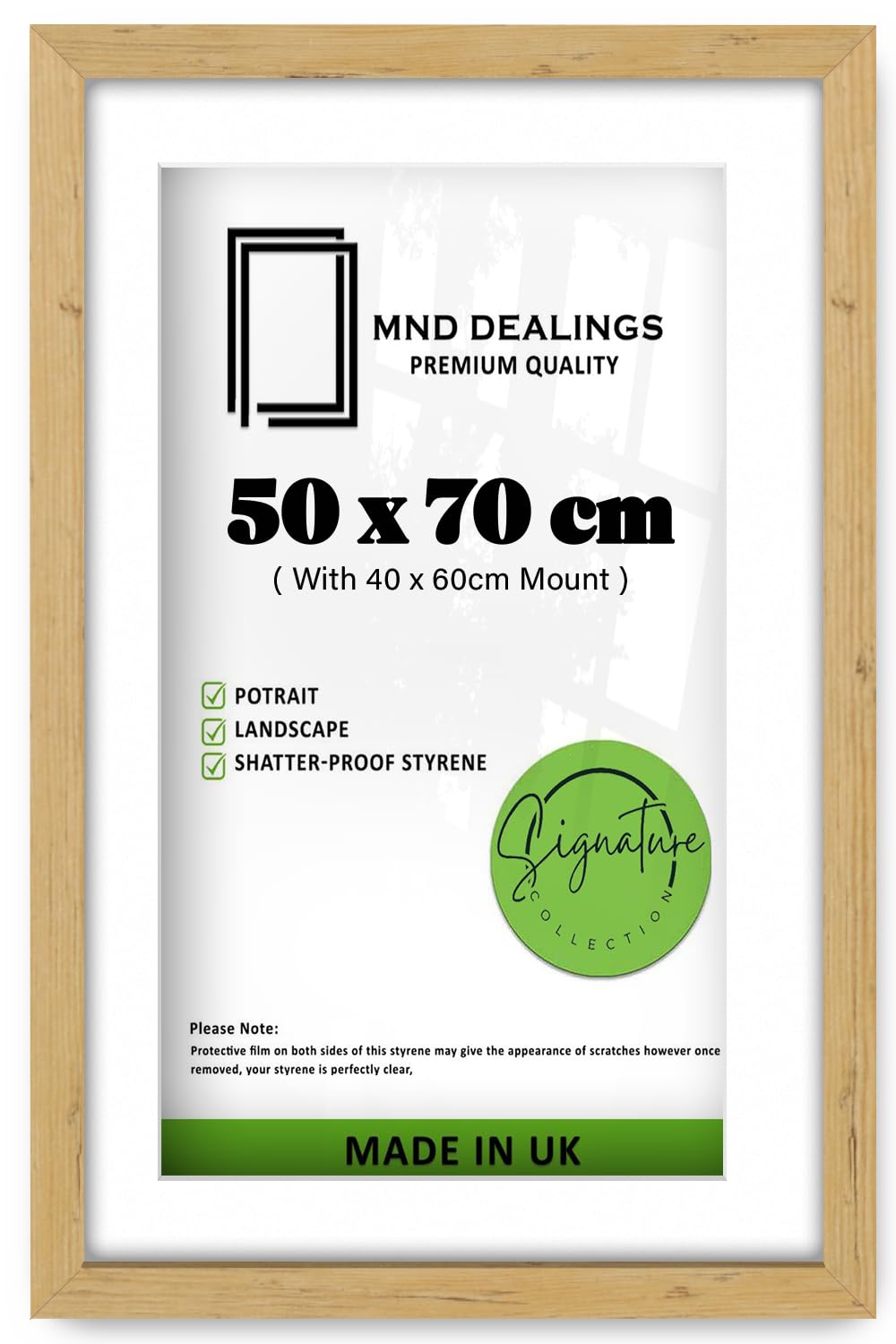 MND Dealings | MDF Luxury Wall Hanging Frame (50 x 70 cm) with 60 x 40 cm White Mount Engineered Wood | 28 x 20 Certificate, Artwork, Professional Display Frame [ Pine ] — image 1