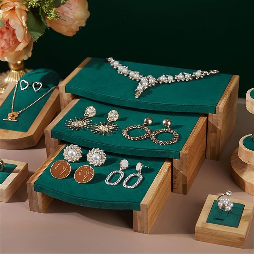 Expositor de Joyas, Pendientes, Pulseras, Centro Comercial, Organizador de Accesorios de Terciopelo Verde de Alta Gama ()