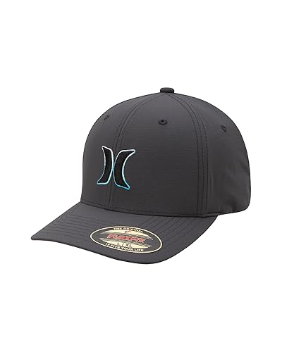 Hurley Men's Baseball Cap - Dana Point Cotton Ripstop Stretch Fitted Cap for Men with Gradient Embroidered Icon (Size: S-XL) - Anthracite - Large-X-Large