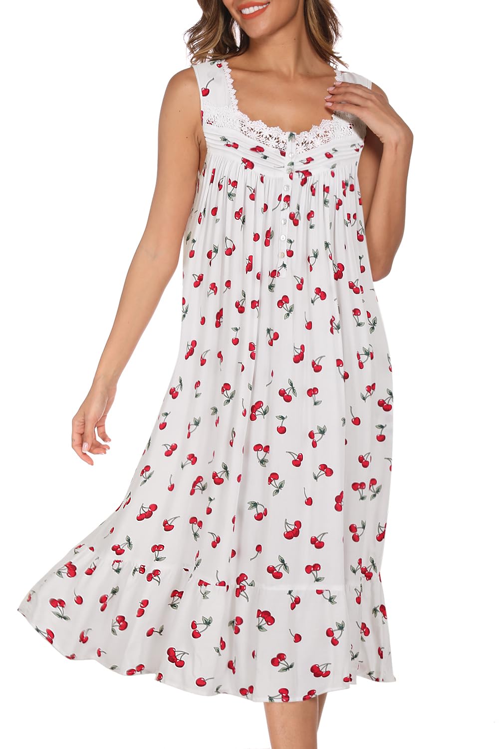 AVIIER Cotton Nightgowns for Women Sleeveless House Dress Ladies Long Nightdress with Pockets S-XXL