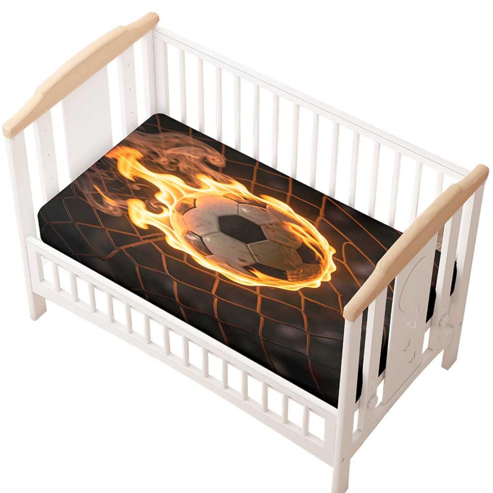 Odot Cot Bed Fitted Sheet, Moses Basket Fitted Sheet 3D Football Pattern Soft Microfibre Crib Bedsheets Bassinet Bedsheet Mattress Protector for Kids Boy Girl (Flame,60x120cm)